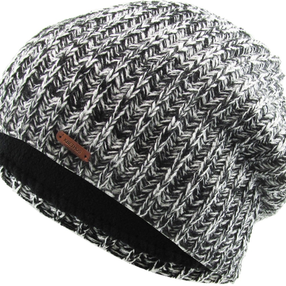 Thick Ribbed Slouch Beanie Thermal Fleece Lined